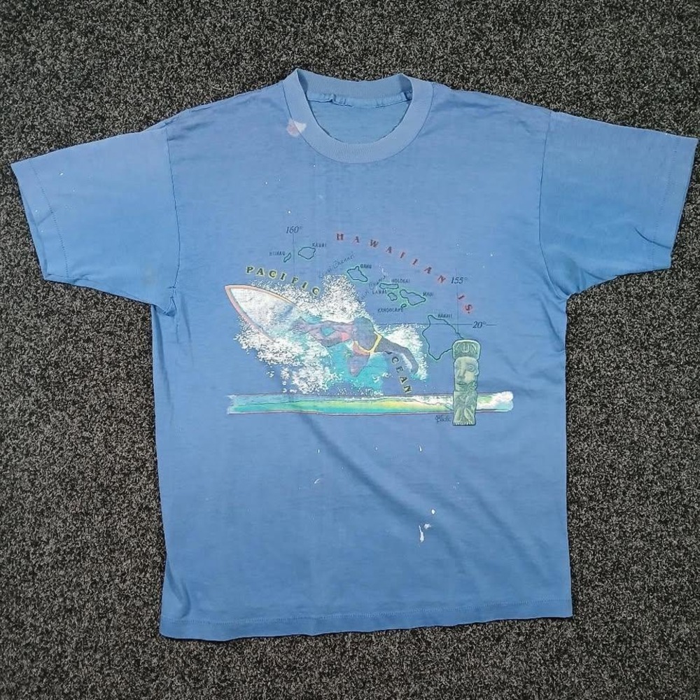 Vintage Sun Pacific Hawaii Surf T-Shirt Blue Single Stitch 80s Surfer Men M/L